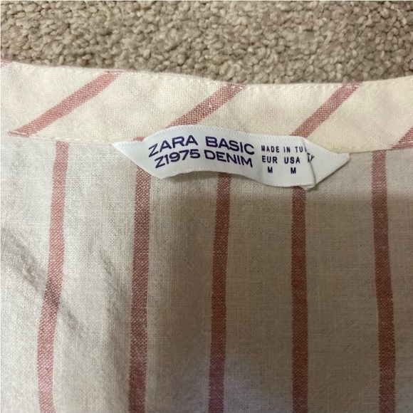 Zara Basic Striped Tie Front Button Down Midi Dress Size M - Picture 5 of 5